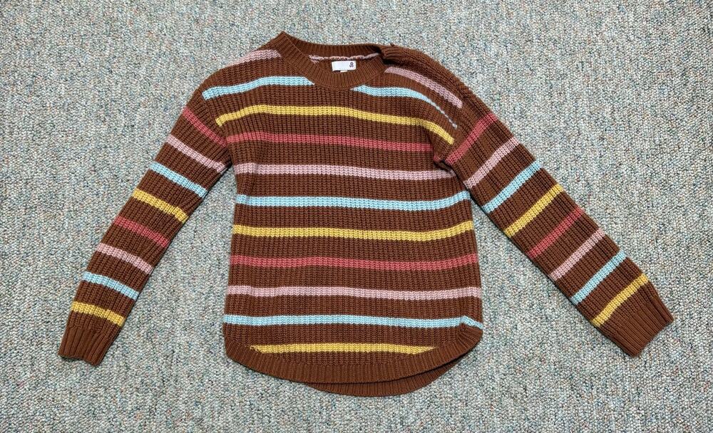 SO Brand Size Small Sweater Multi-Color Striped Knit Crew Neck Long Sleeve